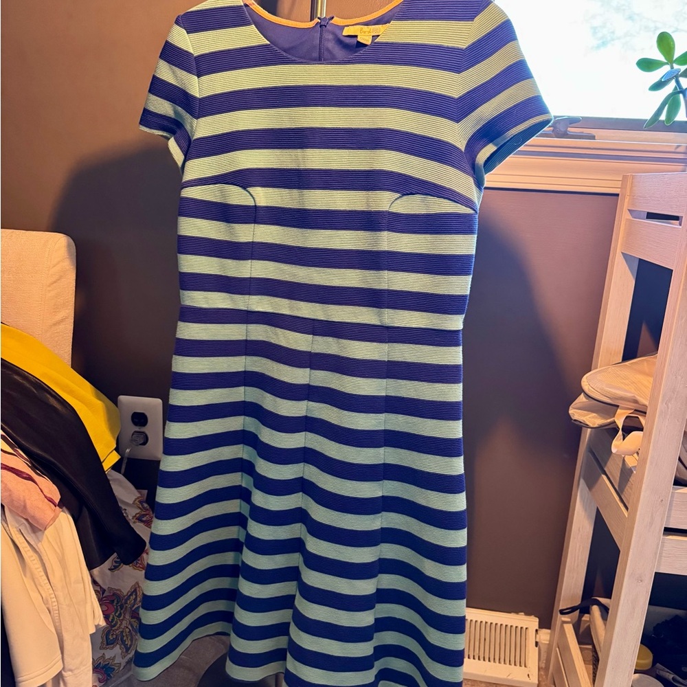 Boden Fit and Flare Striped Dress - Royal Blue and Light Blue